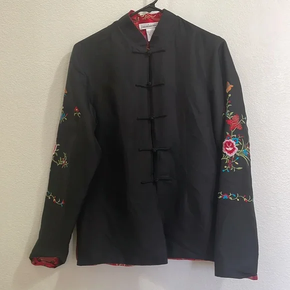 Sophie Chang Studio Embroidered Silk Reversible Kimono Jacket - Picture 2 of 16